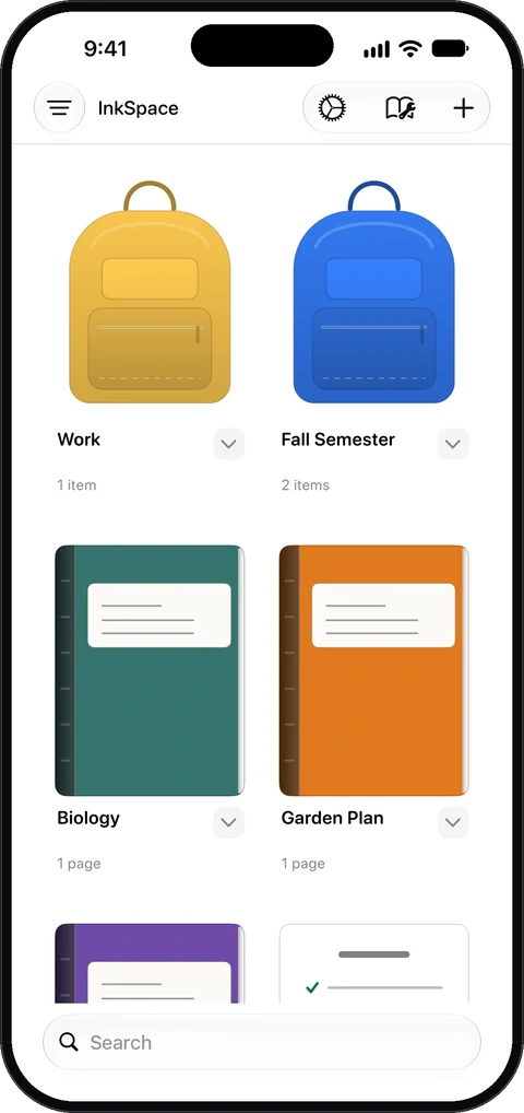 InkSpace on iPhone: the notebook library