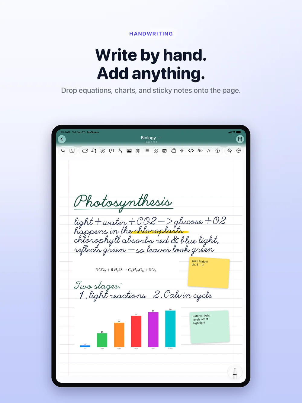 Handwritten notes in InkSpace